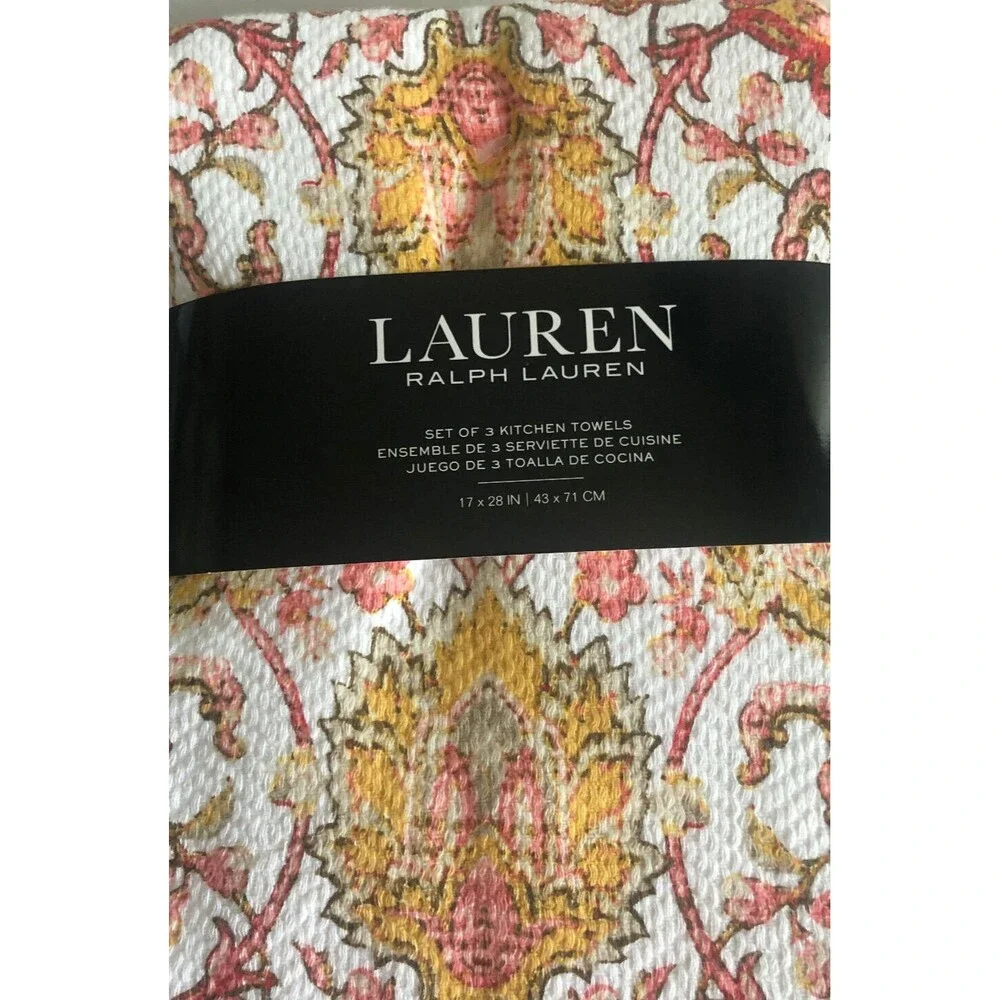 Ralph Lauren Kitchen Dish Towels Set Of 3 Geometric Floral Multicolor 17X28''